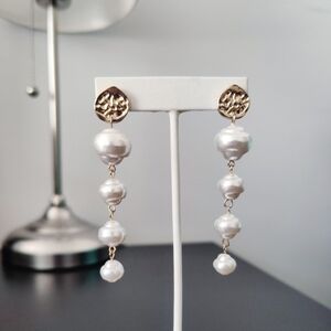 Ettika Pearl Drop Leaves Earrings
